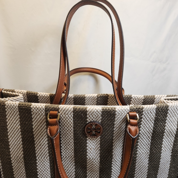 Tory Burch Blake Jumbo Striped Tote Grove Green - Picture 2 of 14
